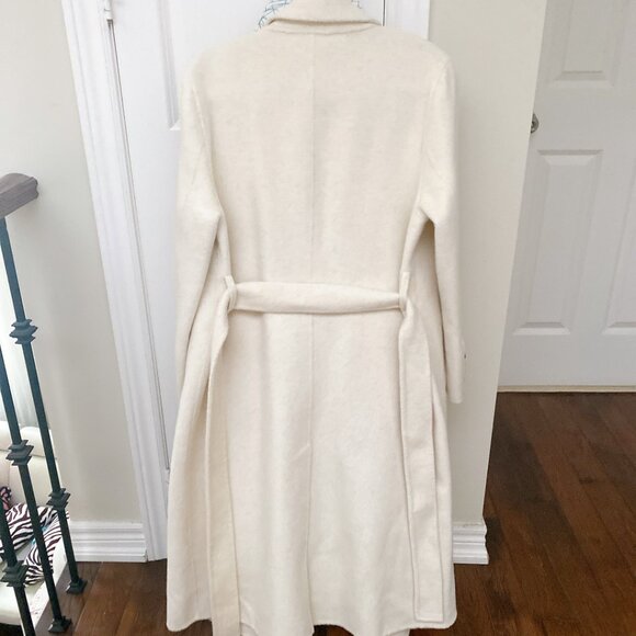 NWT White Premium Wool Blend Classic Belted Long Winter Wrap Coat - Picture 3 of 9